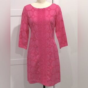 Jessica Howard Size 6 Bright Pink Lace Polka Dot Dress. EUC